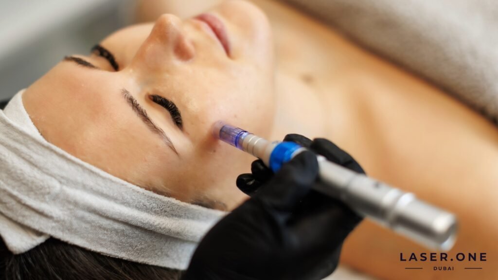 Cosmetologist performing an advanced dark circle treatment in Dubai