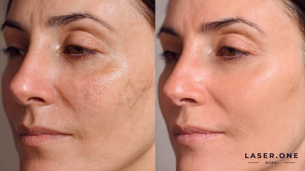 Russian speaking skin expert analyzing results after a chemical peel at Laser One Clinic Business Bay