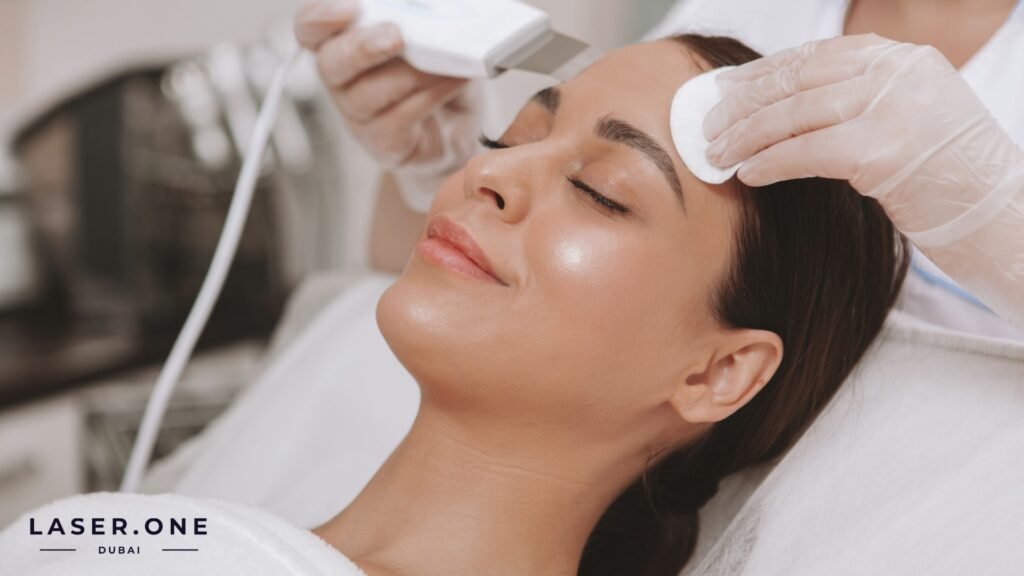 Cosmetologist performing a skin rejuvenation facial in Dubai