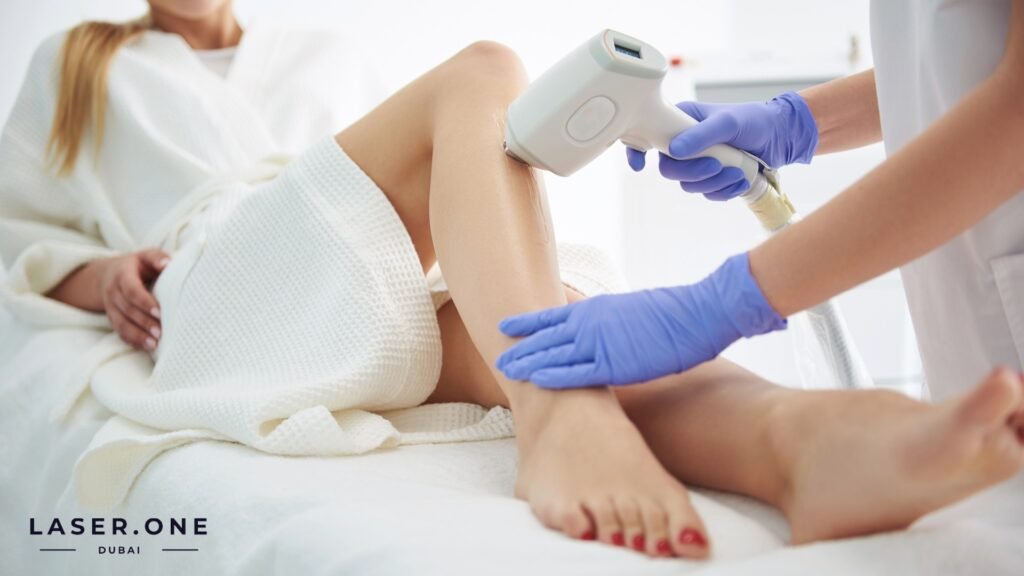 Painless diode laser hair removal on legs at Laser One Clinic Business Bay