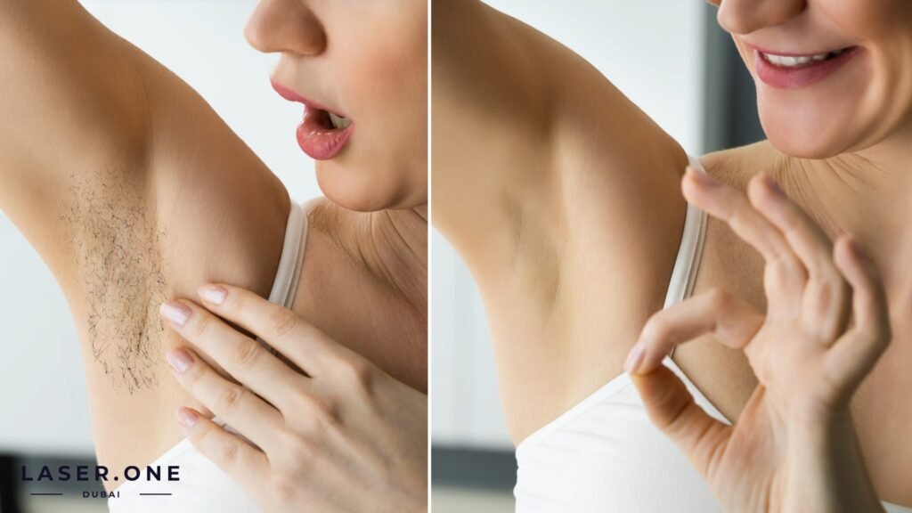 Woman comparing the results of laser hair removal vs waxing in Dubai