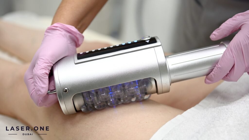 Close up of Endospheres microvibration device improving skin elasticity at Laser One Clinic