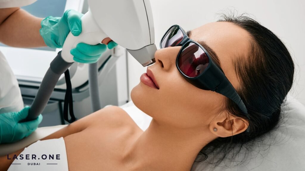 Russian speaking technician performing painless upper lip laser hair removal at Laser One Clinic
